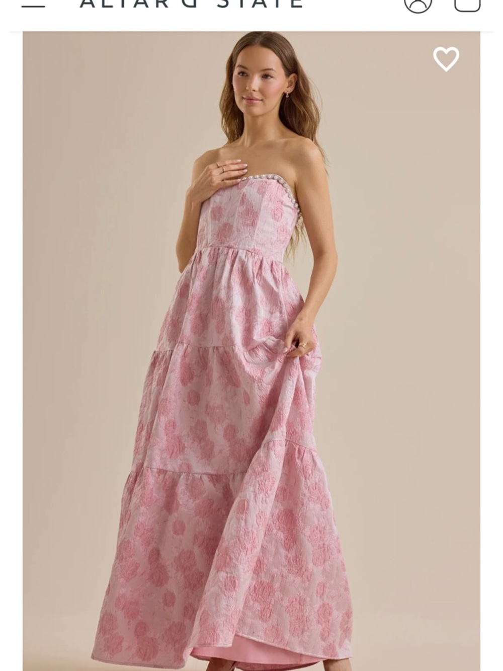 Altar'd State Dusty Pink Pearl-Embellished Strapless Dress